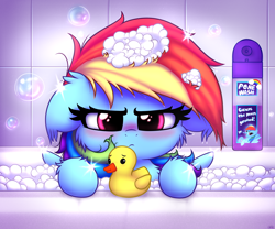 Size: 3000x2500 | Tagged: safe, artist:heavymetalbronyyeah, character:rainbow dash, species:pegasus, species:pony, g4, angry, bath, bathroom, blushing, bubble, bubble bath, cheek fluff, chest fluff, cute, dashabetes, dawwww, ear fluff, female, floppy ears, fluffy, glare, heavymetalbrony is trying to murder us, looking at you, madorable, mare, messy mane, pone, pone wash, poner, rainbow dash is not amused, rubber duck, solo, sparkles, unamused, weapons-grade cute, wet, wet mane