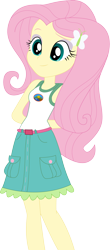 Size: 1938x4395 | Tagged: safe, artist:marcorois, character:fluttershy, species:eqg human, equestria girls:legend of everfree, g4, my little pony: equestria girls, my little pony:equestria girls, absurd resolution, camp everfree outfits, clothing, female, hands behind back, simple background, sleeveless, smiling, solo, tank top, transparent background, vector