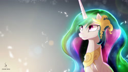 Size: 3840x2160 | Tagged: safe, artist:zidanemina, character:princess celestia, species:alicorn, species:pony, g4, 4k, abstract background, bust, cute, cutelestia, female, smiling, solo, wallpaper