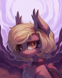 Size: 1984x2480 | Tagged: safe, artist:share dast, oc, oc only, oc:dusk glider, species:bat pony, species:pony, g4, bat pony oc, bat wings, collar, cute, female, looking at you, solo, wings