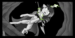 Size: 3272x1692 | Tagged: safe, artist:tillie-tmb, oc, oc:tempest, species:pony, species:unicorn, comic:the amulet of shades, g4, female, grimdark series, magic, mare, solo, spear, weapon