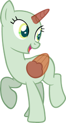 Size: 963x1803 | Tagged: safe, artist:pegasski, oc, oc only, species:alicorn, species:pony, episode:the mean 6, g4, my little pony: friendship is magic, alicorn oc, bald, base, eyelashes, grin, horn, looking back, open mouth, raised hoof, simple background, smiling, solo, transparent background, two toned wings, wings