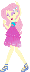 Size: 2705x6448 | Tagged: safe, artist:marcorois, character:fluttershy, species:eqg human, g4, my little pony:equestria girls, absurd resolution, armpits, clothing, dancing, dress, eyes closed, eyeshadow, female, makeup, open mouth, sandals, simple background, singing, sleeveless, sleeveless dress, solo, transparent background