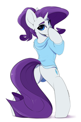 Size: 2000x3000 | Tagged: safe, artist:skitsroom, character:rarity, species:pony, species:unicorn, g4, bipedal, butt, clothing, female, high res, looking at you, looking back, looking back at you, mare, pajamas, plot, rearity, simple background, solo, white background