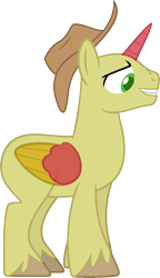 Size: 1170x2035 | Tagged: safe, artist:pegasski, oc, oc only, species:alicorn, species:pony, episode:the perfect pear, g4, my little pony: friendship is magic, alicorn oc, bald, base, clothing, grin, hat, horn, male, simple background, smiling, solo, stallion, transparent background, two toned wings, unshorn fetlocks, wings