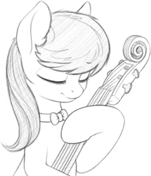 Size: 730x849 | Tagged: safe, artist:zippysqrl, character:octavia melody, species:pony, g4, bow tie, bust, cello, eyes closed, female, grayscale, monochrome, musical instrument, solo