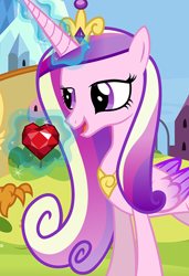 Size: 854x1251 | Tagged: safe, artist:mlp-silver-quill, character:princess cadance, character:smolder, species:alicorn, species:pony, comic:pinkie pie says goodnight, g4, cropped, eyes closed, female, fire ruby, gem, lidded eyes, mare, open mouth, ruby, solo, solo focus