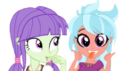 Size: 1239x716 | Tagged: safe, artist:berrypunchrules, edit, character:frosty orange, character:starlight, ship:frostylight, g4, my little pony:equestria girls, babbling, background human, female, flapping lips, lesbian, shipping, silly, simple background, starlight, tongue out, transparent background