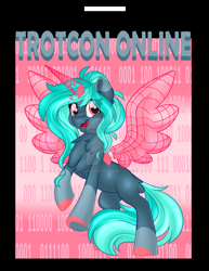 Size: 1600x2070 | Tagged: safe, artist:missmele-madness, oc, oc:proxy server, species:pony, g4, binary, convention mascot, eye clipping through hair, female, hologram, mare, mascot, solo, trotcon, trotcon online