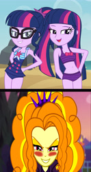 Size: 5000x9375 | Tagged: safe, artist:bigpurplemuppet99, character:adagio dazzle, character:twilight sparkle, character:twilight sparkle (scitwi), species:eqg human, ship:adagilight, g4, my little pony:equestria girls, belly button, blushing, female, lesbian, shipping