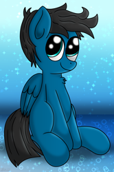 Size: 4390x6600 | Tagged: safe, artist:agkandphotomaker2000, oc, oc:pony video maker, species:pegasus, species:pony, g4, drawing, looking at you, pegasus oc, simple background, sitting, style shift, wings
