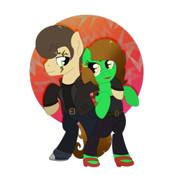 Size: 2048x2107 | Tagged: safe, artist:dyonys, oc, oc:lucky brush, oc:night chaser, species:pony, g4, bipedal, clothing, costume, female, freckles, grease (musical), lipstick, male, mare, nightmare night costume, stallion