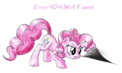 Size: 800x477 | Tagged: safe, artist:sirzi, character:pinkie pie, 404, female, fourth wall, frown, hoof hold, http status code, lifting, raised eyebrow, solo, traditional art