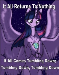 Size: 500x634 | Tagged: safe, artist:foxenawolf, edit, character:twilight sparkle, character:twilight sparkle (alicorn), species:alicorn, species:pony, apotheosis, crossover, earth, end of evangelion, everything is ruined, giant pony, instrumentality, macro, mega twilight sparkle, multiple wings, neon genesis evangelion, pony bigger than a planet, seraph, seraphicorn