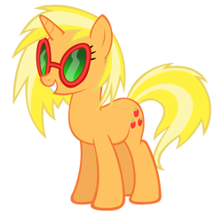 Size: 1588x1545 | Tagged: safe, artist:durpy, edit, character:applejack, character:dj pon-3, character:vinyl scratch, species:pony, species:unicorn, color edit, female, glasses, hooves, horn, mare, recolor, simple background, smiling, solo, sunglasses, teeth, transparent background, vector