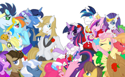 Size: 3579x2200 | Tagged: safe, artist:falleninthedark, character:amethyst star, character:applejack, character:big mcintosh, character:caramel, character:derpy hooves, character:dinky hooves, character:doctor whooves, character:fluttershy, character:night light, character:pinkie pie, character:pokey pierce, character:prince blueblood, character:princess cadance, character:rainbow dash, character:rarity, character:shining armor, character:soarin', character:spike, character:time turner, character:twilight sparkle, character:twilight velvet, species:anthro, ship:carajack, ship:fluttermac, ship:nightvelvet, ship:pokeypie, ship:shiningcadance, ship:soarindash, ship:sparity, clothing, dress, female, husband and wife, male, mane seven, mane six, shipping, straight, twiblood, wedding, wedding dress