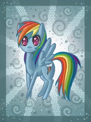 Size: 1200x1600 | Tagged: safe, artist:raptor007, character:rainbow dash, species:pegasus, species:pony, abstract background, female, mare, smiling, spread wings, wings