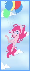 Size: 1300x3100 | Tagged: safe, artist:silbersternenlicht, character:pinkie pie, balloon, female, flying, sky, smiling, solo, then watch her balloons lift her up to the sky