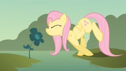 Size: 4000x2250 | Tagged: safe, artist:fluttershythekind, character:fluttershy, female, flower, sniffing, solo, water