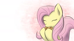 Size: 1960x1080 | Tagged: safe, artist:dshou, character:fluttershy, species:pegasus, species:pony, cookie, eating, eyes closed, female, hoof hold, mare, solo, wallpaper