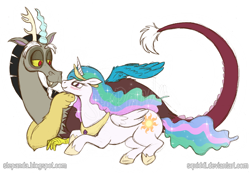 Size: 900x622 | Tagged: safe, artist:squiddi, artist:stepandy, character:discord, character:princess celestia, ship:dislestia, female, male, shipping, simple background, straight, transparent background