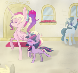 Size: 1400x1300 | Tagged: safe, artist:silbersternenlicht, character:princess cadance, character:twilight sparkle, filly, younger