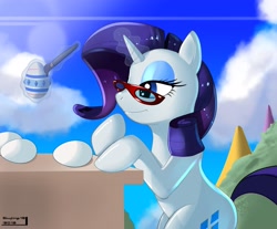 Size: 2855x2359 | Tagged: safe, artist:skyline19, character:rarity, craft, easter, easter egg, glasses, magic, paintbrush, table
