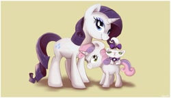 Size: 1179x677 | Tagged: safe, artist:pepooni, character:opalescence, character:rarity, character:sweetie belle, species:pony, cat, cute, diasweetes, looking at you, opalbetes, raribetes, riding, smiling