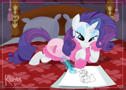 Size: 2800x2000 | Tagged: safe, artist:killryde, character:rarity, bathrobe, bed, clothing, drawing, female, high res, robe, solo