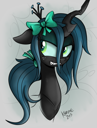 Size: 1800x2368 | Tagged: safe, artist:killryde, character:queen chrysalis, species:changeling, alternate hairstyle, changeling queen, female, freckles, ponytail, solo