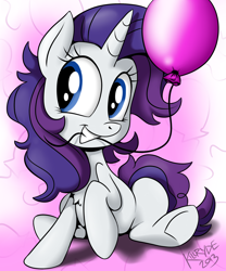 Size: 2000x2400 | Tagged: safe, artist:killryde, character:rarity, species:pony, species:unicorn, balloon, chest fluff, cute, female, mare, mouth hold, personality swap, pinkity, raribetes, smiling, solo