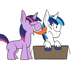 Size: 800x700 | Tagged: safe, artist:karpet-shark, character:shining armor, character:twilight sparkle, species:pony, friendship is witchcraft, twily-daily, box, colt, female, filly, filly twilight sparkle, francis sparkle, licking, male, not creepy, not incest, pony in a box, straight, tongue out, wat, younger