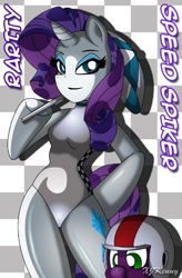 Size: 550x836 | Tagged: safe, artist:xjkenny, character:rarity, character:spike, species:anthro, species:unguligrade anthro, arm hooves, leotard, paddock girl, race queen, speed racer, umbrella