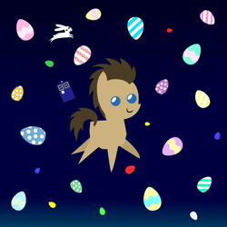 Size: 601x601 | Tagged: safe, artist:haretrinity, character:doctor whooves, character:time turner, doctor who, easter egg, hare, male, pointy ponies, solo, space, tardis
