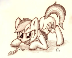 Size: 1569x1266 | Tagged: safe, artist:punk-pegasus, character:rainbow dash, caterpillar, female, solo, traditional art