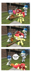Size: 834x1956 | Tagged: safe, artist:pika-robo, character:apple bloom, character:derpy hooves, character:silver spoon, species:pegasus, species:pony, 3d, applebuse, baseball, comic, female, gmod, knock out, mare