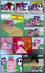 Size: 1024x1638 | Tagged: safe, artist:firefanatic, character:pinkamena diane pie, character:pinkie pie, character:rarity, character:spike, character:twilight sparkle, character:twilight sparkle (alicorn), species:alicorn, species:pony, alliance, comic, crying, drama queen, everfree forest, fainting couch, female, mare, pinkie sense