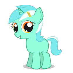 Size: 1667x1667 | Tagged: safe, artist:negasun, character:lyra heartstrings, species:pony, species:unicorn, blank flank, female, filly, filly lyra, hairclip, looking at you, simple background, smiling, solo, transparent background, vector, younger