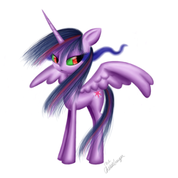 Size: 894x894 | Tagged: safe, artist:thecheeseburger, character:twilight sparkle, character:twilight sparkle (alicorn), species:alicorn, species:pony, dark magic, female, mare, solo, sombra eyes, spread wings, wings