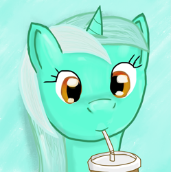 Size: 935x937 | Tagged: safe, artist:negasun, character:lyra heartstrings, species:pony, species:unicorn, bust, cup, drink, drinking, female, portrait, shake, smiling, solo