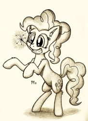 Size: 1646x2257 | Tagged: safe, artist:punk-pegasus, character:pinkie pie, species:pony, bipedal, female, solo, sparkler, traditional art