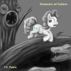 Size: 600x600 | Tagged: safe, artist:haretrinity, character:pinkie pie, elements of failure, panic, partial color