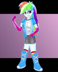 Size: 1024x1280 | Tagged: safe, artist:xorza, character:rainbow dash, my little pony:equestria girls, belly button, boots, clothing, evening gloves, female, humanized, solo