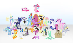 Size: 4800x2850 | Tagged: safe, artist:thecheeseburger, character:apple bloom, character:applejack, character:berry punch, character:berryshine, character:carrot top, character:derpy hooves, character:dj pon-3, character:doctor whooves, character:fluttershy, character:golden harvest, character:octavia melody, character:pinkie pie, character:princess cadance, character:princess celestia, character:princess luna, character:princess skyla, character:rainbow dash, character:rarity, character:scootaloo, character:shining armor, character:spike, character:sweetie belle, character:time turner, character:twilight sparkle, character:twilight sparkle (alicorn), character:vinyl scratch, species:alicorn, species:bat pony, species:changeling, species:changepony, species:donkey, species:pegasus, species:pony, artificial wings, augmented, ballerina, bat pony alicorn, bathrobe, bored, box, cape, cardboard box, carrot, clothing, coffee, corrupted, costume, crown, cup, cutie mark crusaders, cyborg, dentist, derp, drill, drink, embarrassed, evil, face mask, facehoof, female, floating, genie, geniefied, glasses, goggles, group shot, gypsy pie, hippie, hybrid, insanity, lazy, madame pinkie, magic, mane seven, mane six, mare, mechanical wing, mug, ninja, offspring, peace sign, peace symbol, queen, rich, robe, romani, scroll, shenanigans, skirt, snaplestia, species swap, straitjacket, super saiyan, swirly glasses, telekinesis, throne, tired, upside down, usurpation, vampire, wet mane, wings, yay
