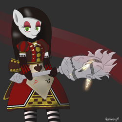 Size: 2500x2500 | Tagged: safe, artist:verminshy, alice:madness returns, american mcgee's alice, clothing, crossover, dress, hobby horse, kneesocks, ponified, solo