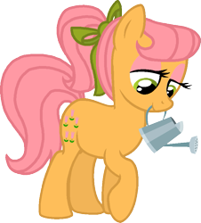 Size: 741x821 | Tagged: safe, artist:abion47, artist:bronybase, artist:starryoak, character:posey, species:earth pony, species:pony, g1, female, g1 to g4, generation leap, mouth hold, simple background, solo, transparent background, watering can
