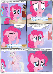 Size: 792x1094 | Tagged: safe, artist:kturtle, character:berry punch, character:berryshine, character:cup cake, character:pinkie pie, species:earth pony, species:pegasus, species:pony, comic:the story of granny pie, background pony, comic, dough, feels, female, flying, ghost, glasses, granny pie, mare, rolling pin, sad, undead, wine bottle