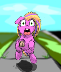 Size: 865x1022 | Tagged: safe, artist:fluffsplosion, crying, fluffy pony, fluffy pony original art, panic, running, solo