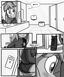 Size: 1280x1536 | Tagged: safe, artist:killryde, oc, oc only, oc:starlight, species:anthro, comic:bridle girls, ambiguous facial structure, bathroom, bathroom stall, blushing, comic, explicit series, lust from afar, toilet