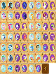 Size: 5000x6650 | Tagged: safe, artist:virenth, character:apple bloom, character:applejack, character:babs seed, character:berry punch, character:berryshine, character:big mcintosh, character:blossomforth, character:bon bon, character:braeburn, character:carrot cake, character:carrot top, character:cheerilee, character:cherry jubilee, character:cup cake, character:daisy, character:derpy hooves, character:discord, character:dj pon-3, character:doctor whooves, character:donut joe, character:fluttershy, character:gilda, character:golden harvest, character:hoity toity, character:iron will, character:king sombra, character:lightning dust, character:lily, character:lily valley, character:lyra heartstrings, character:mayor mare, character:minuette, character:nightmare moon, character:nurse redheart, character:octavia melody, character:pinkie pie, character:prince blueblood, character:princess cadance, character:princess celestia, character:princess luna, character:queen chrysalis, character:rainbow dash, character:rarity, character:roseluck, character:sapphire shores, character:scootaloo, character:shining armor, character:soarin', character:spike, character:spitfire, character:sweetie belle, character:sweetie drops, character:thunderlane, character:time turner, character:trixie, character:twilight sparkle, character:twilight sparkle (alicorn), character:vinyl scratch, character:zecora, species:alicorn, species:griffon, species:minotaur, species:pegasus, species:pony, species:zebra, absurd resolution, cutie mark crusaders, everypony, female, fifth doctor, filly, male, mare, playing card, stallion, tenth doctor
